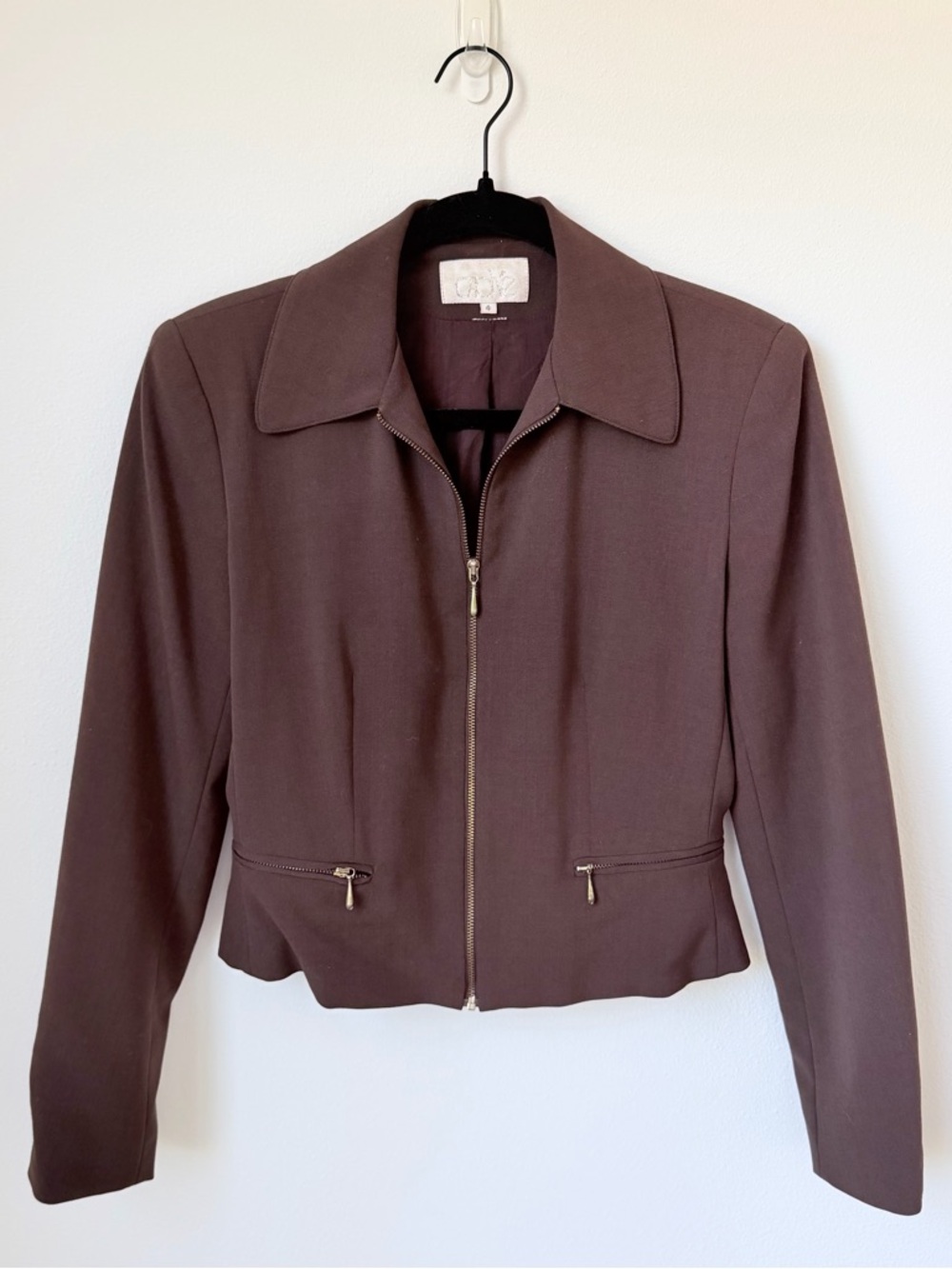 Vintage Cache Brown Cropped Fitted Blazer Jacket 90s Y2K Minimalist Small
